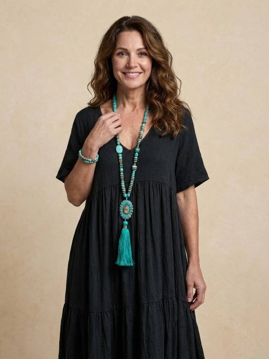 Kvinne Boho Maxi Kjole | V-hals Lagdelt