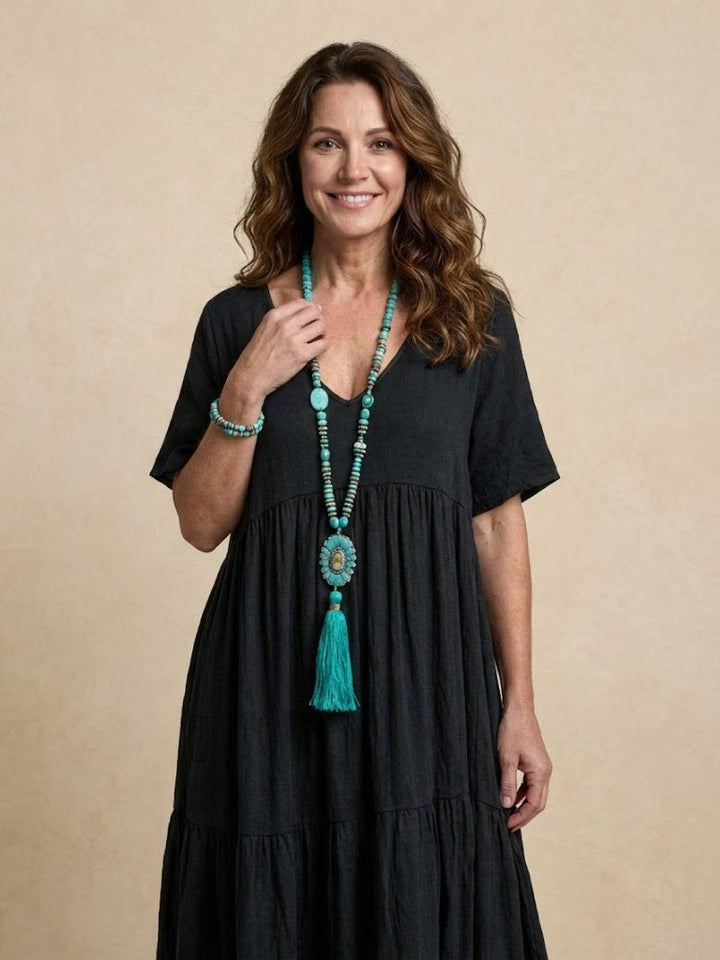 Kvinne Boho Maxi Kjole | V-hals Lagdelt