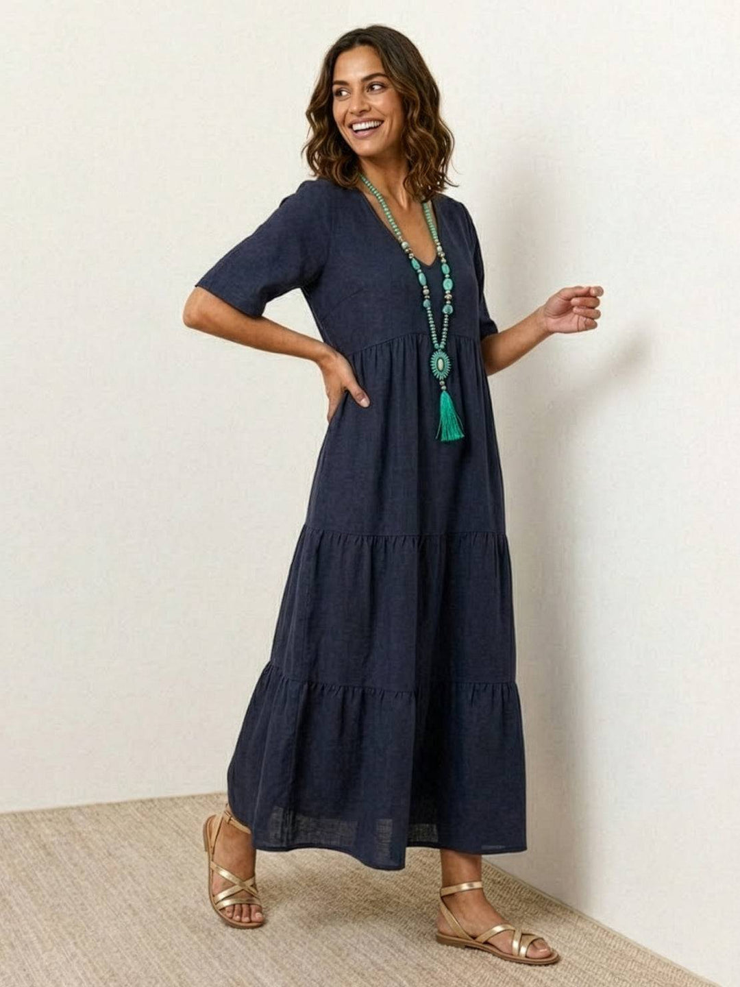 Kvinne Boho Maxi Kjole | V-hals Lagdelt