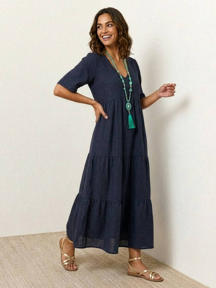Kvinne Boho Maxi Kjole | V-hals Lagdelt