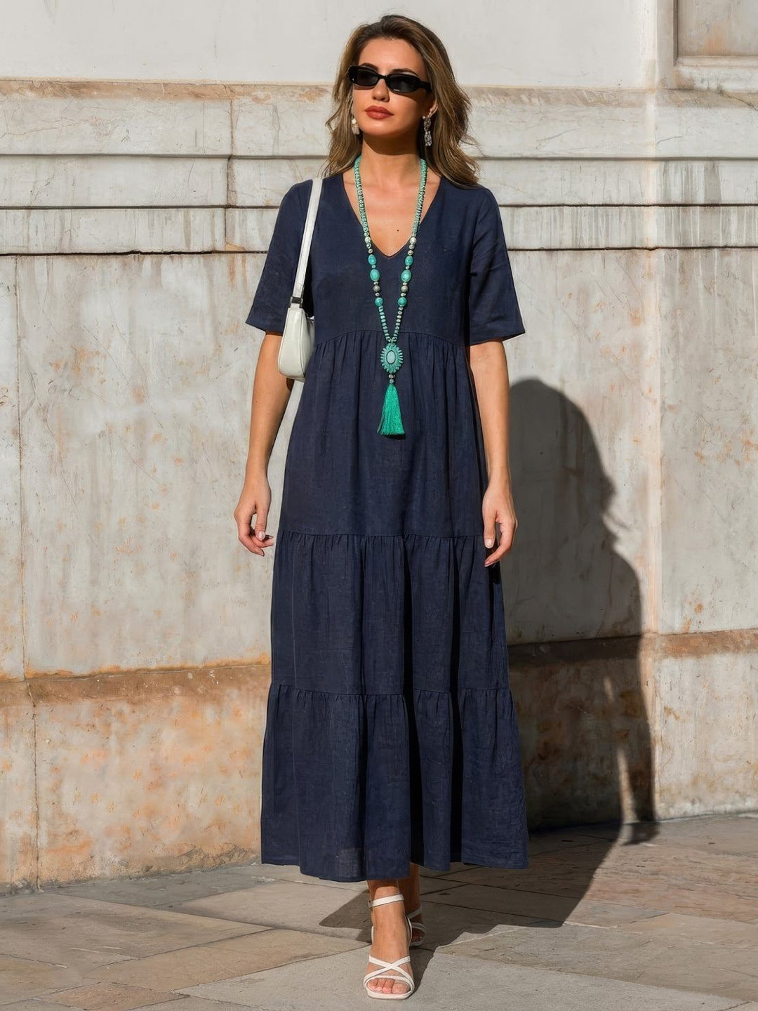 Kvinne Boho Maxi Kjole | V-hals Lagdelt