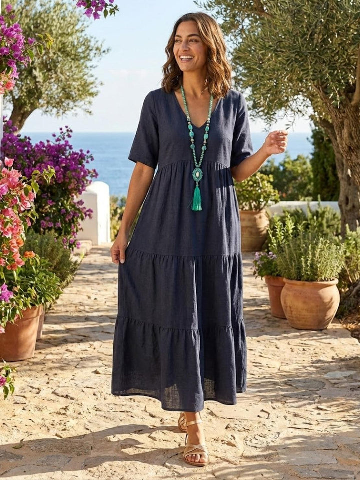 Kvinne Boho Maxi Kjole | V-hals Lagdelt