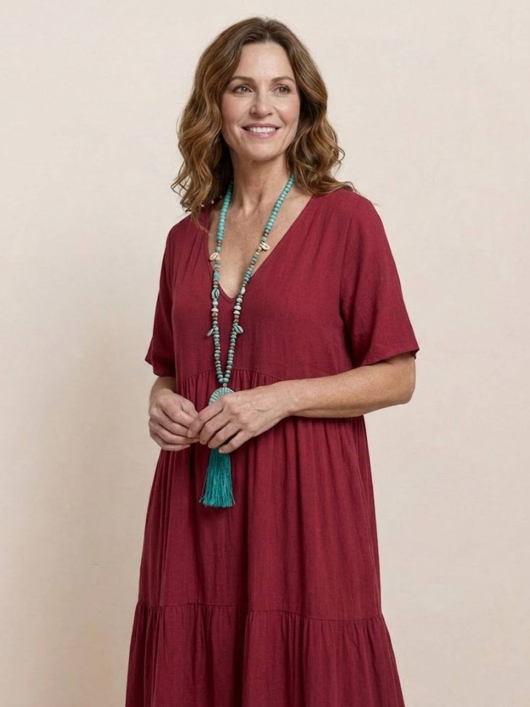 Kvinne Boho Maxi Kjole | V-hals Lagdelt
