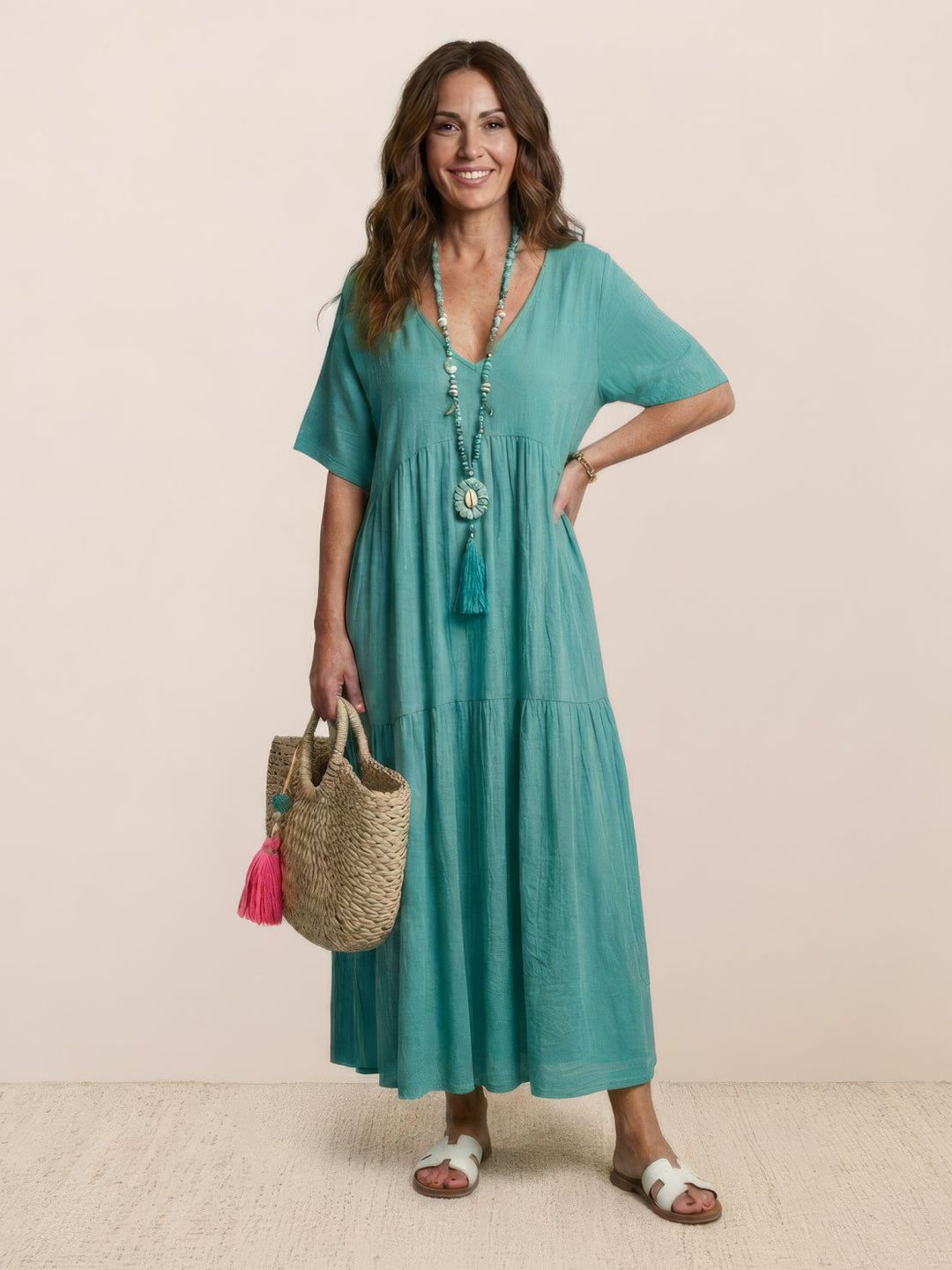 Kvinne Boho Maxi Kjole | V-hals Lagdelt
