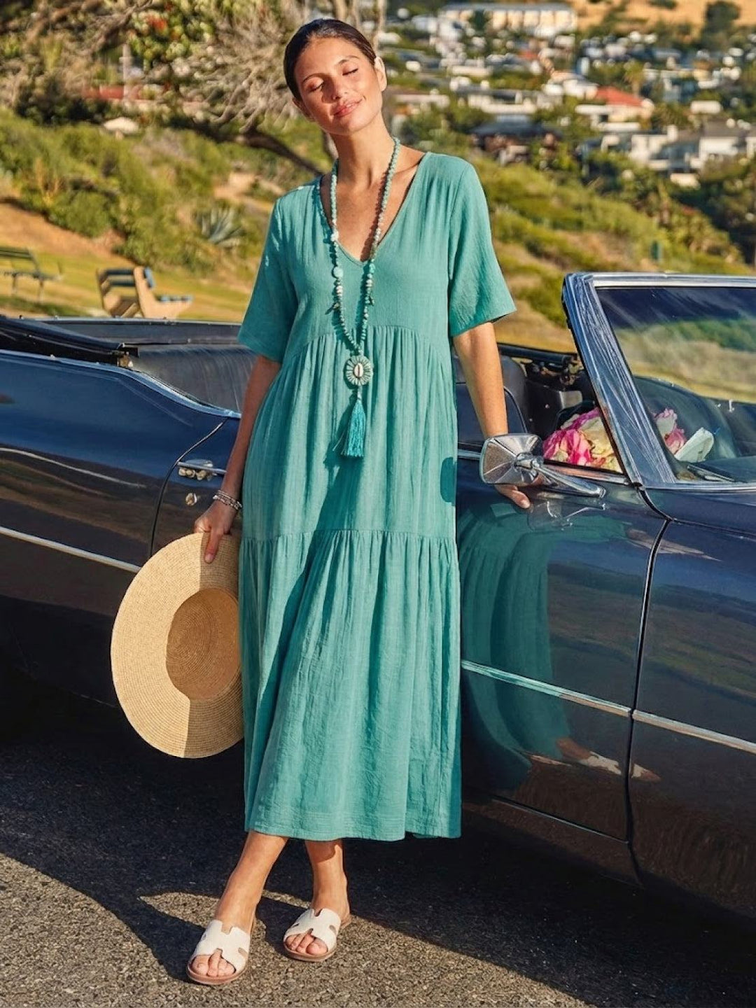 Kvinne Boho Maxi Kjole | V-hals Lagdelt