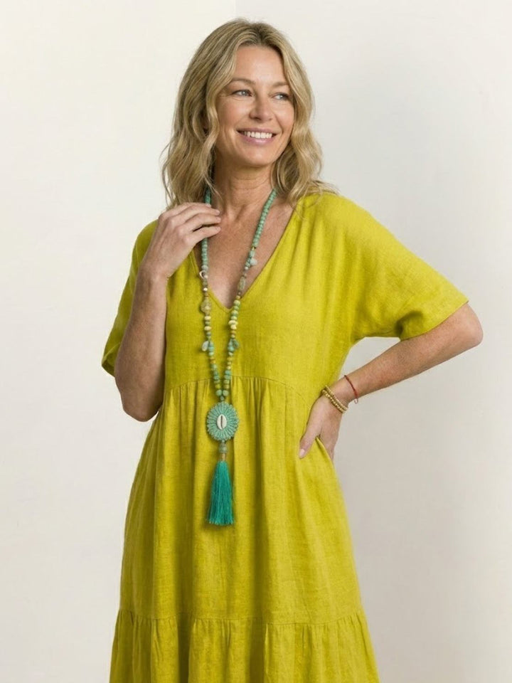 Kvinne Boho Maxi Kjole | V-hals Lagdelt