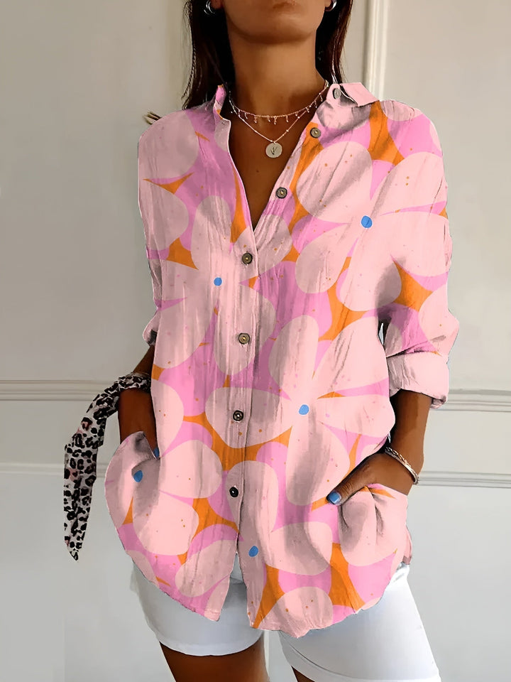 Damebluse | Knapp-Front med Trykk