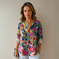 Damebluse | Blomstertrykk med knapper foran
