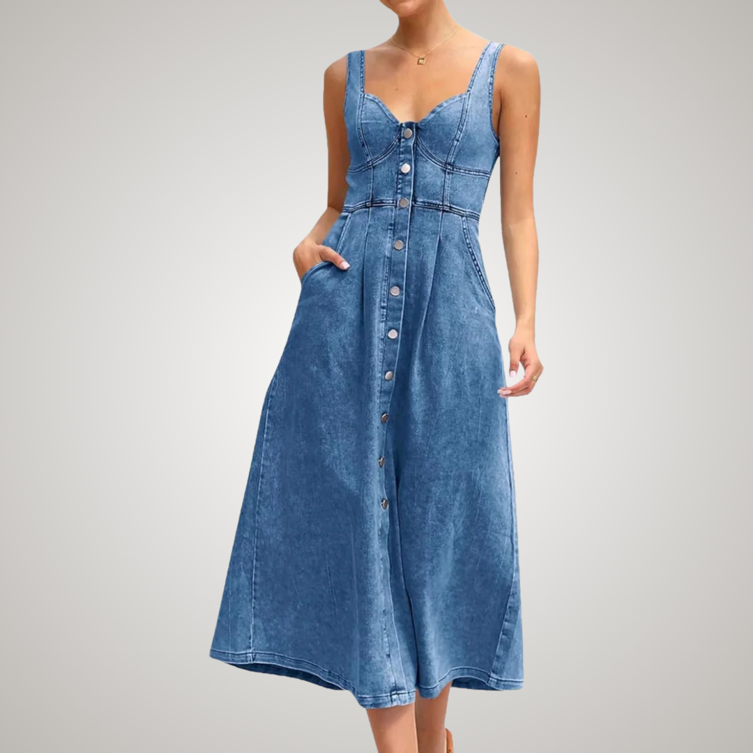 Kjole for kvinner | Klassisk knapp-front denim midi