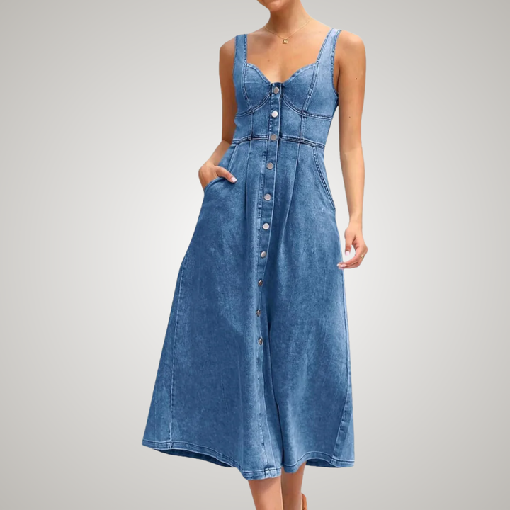 Kjole for kvinner | Klassisk knapp-front denim midi