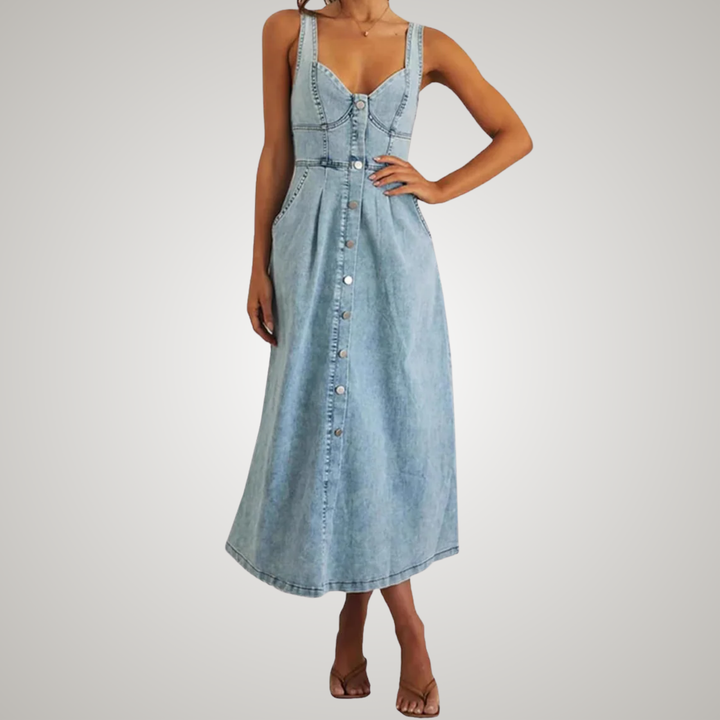 Kjole for kvinner | Klassisk knapp-front denim midi