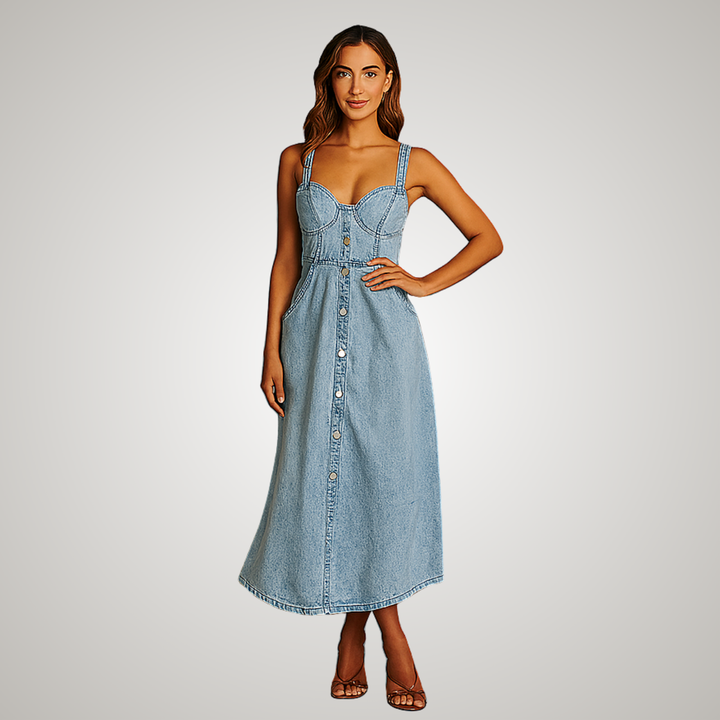 Kjole for kvinner | Klassisk knapp-front denim midi