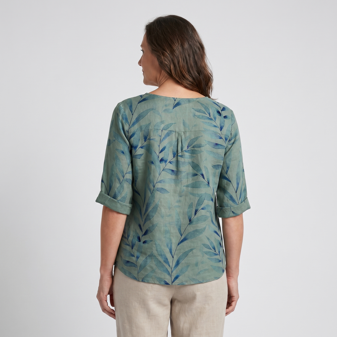 Damebluse | Trykt Asymmetrisk Knappebluse