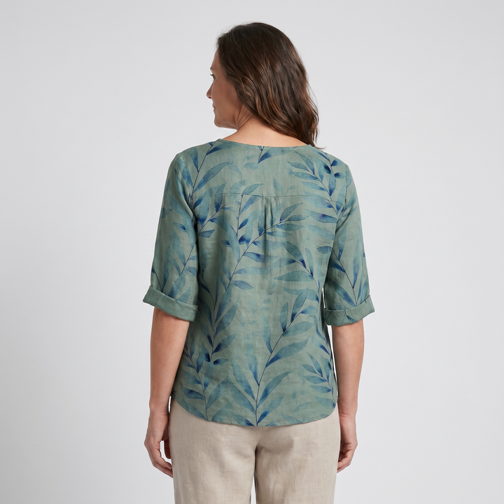 Damebluse | Trykt Asymmetrisk Knappebluse