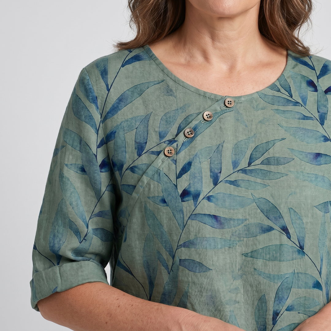 Damebluse | Trykt Asymmetrisk Knappebluse