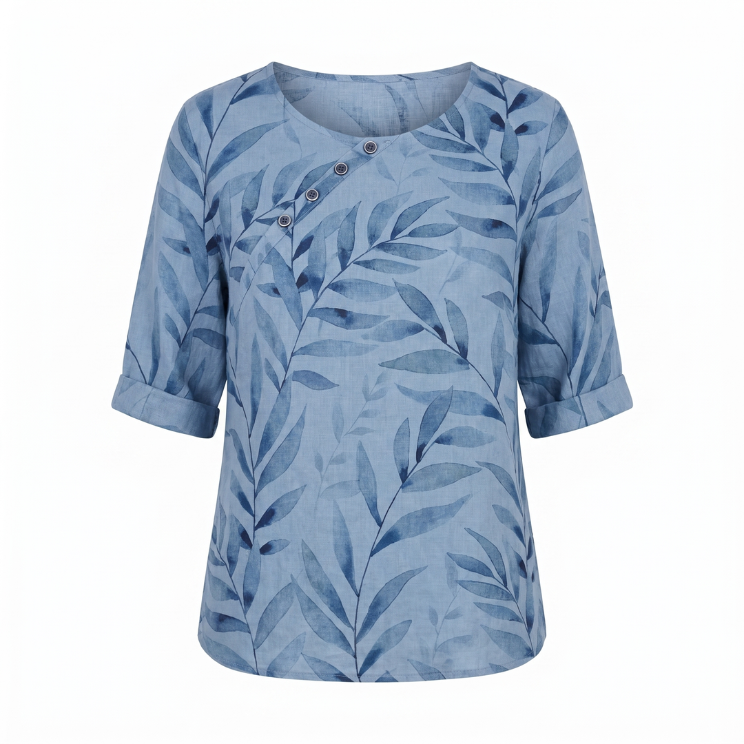 Damebluse | Trykt Asymmetrisk Knappebluse