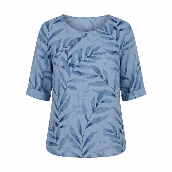Damebluse | Trykt Asymmetrisk Knappebluse