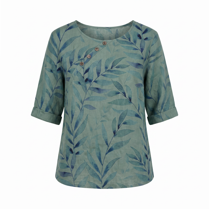 Damebluse | Trykt Asymmetrisk Knappebluse