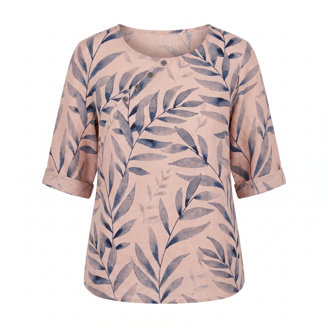 Damebluse | Trykt Asymmetrisk Knappebluse