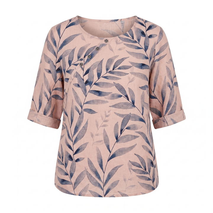 Damebluse | Trykt Asymmetrisk Knappebluse