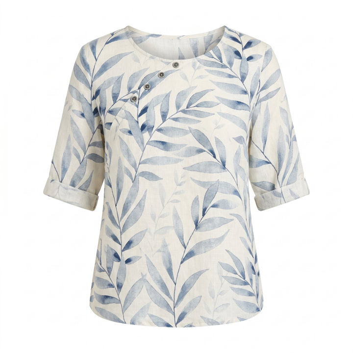 Damebluse | Trykt Asymmetrisk Knappebluse