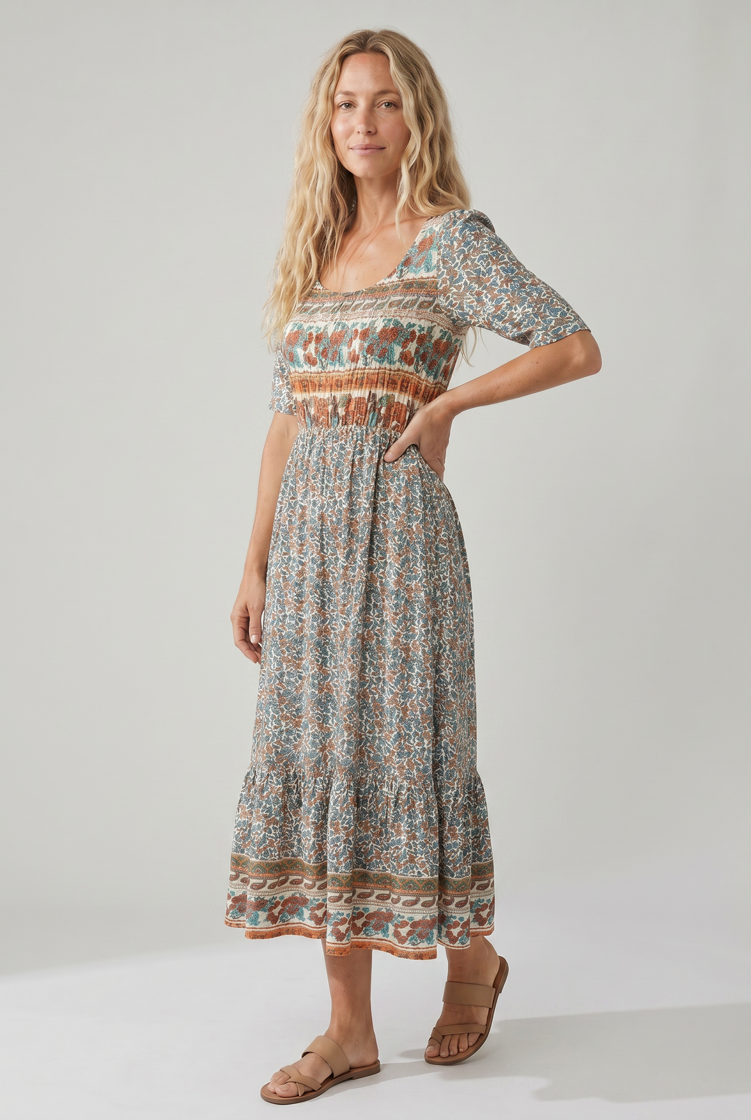 Kjole for kvinner | Boho Trykk Midi