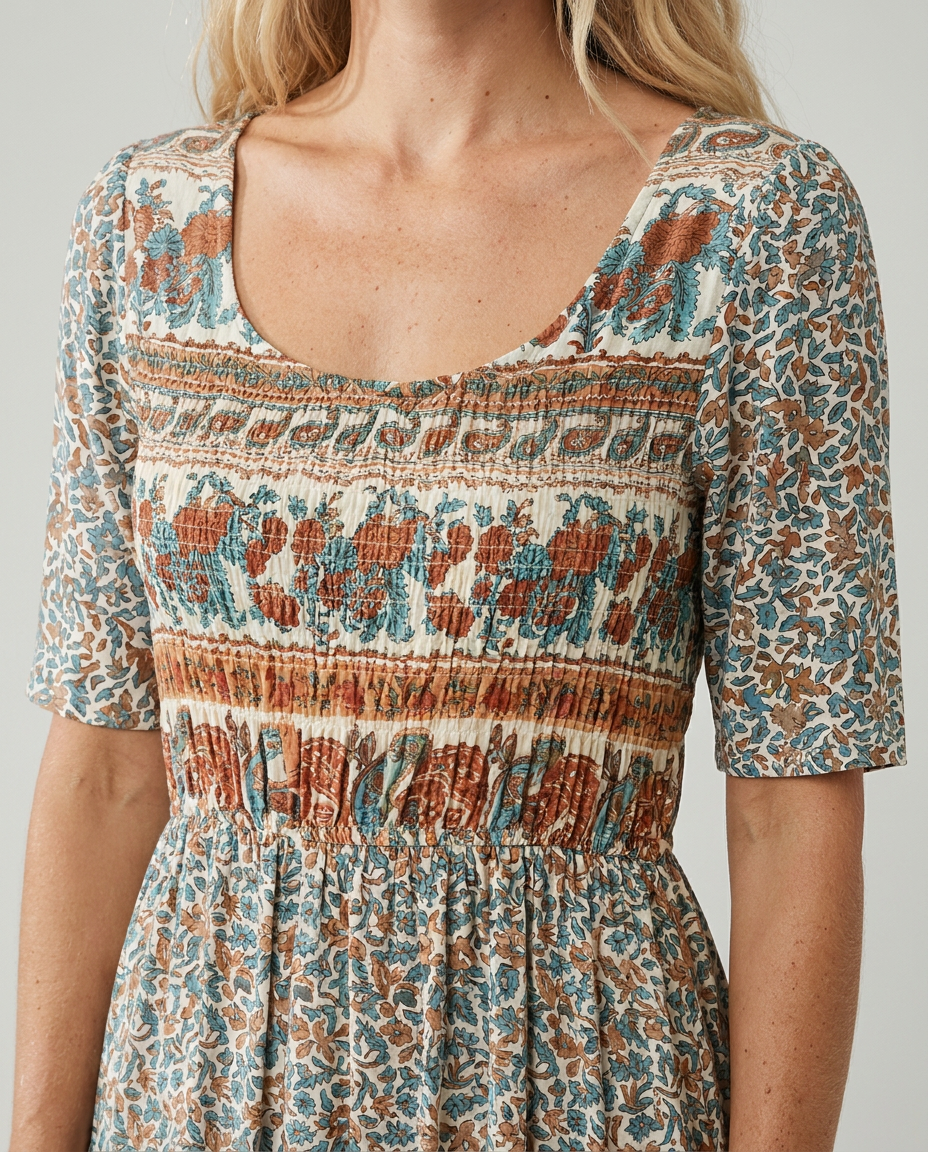 Kjole for kvinner | Boho Trykk Midi
