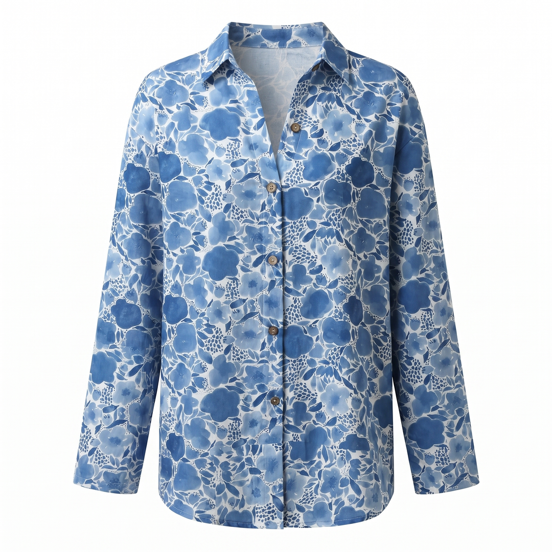 Damebluse | Abstrakt Trykk Split Hals