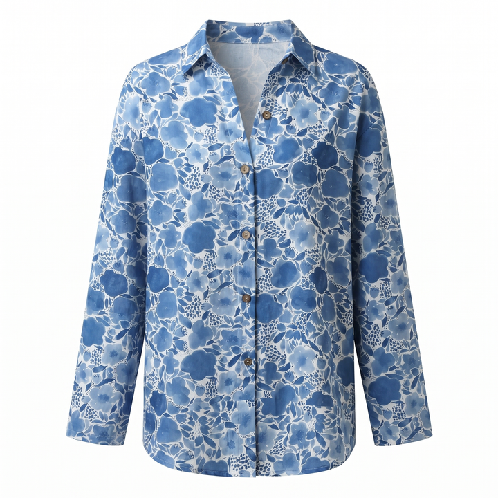Damebluse | Abstrakt Trykk Split Hals