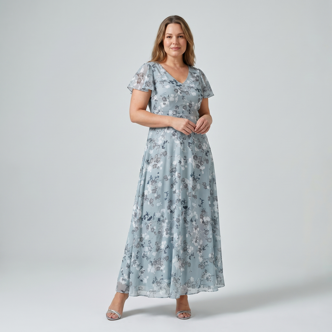 Kvinnes Cocktail Maxi Kjole | V-Hals Flatter Sleeve