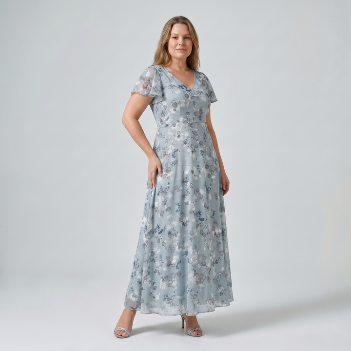 Kvinnes Cocktail Maxi Kjole | V-Hals Flatter Sleeve