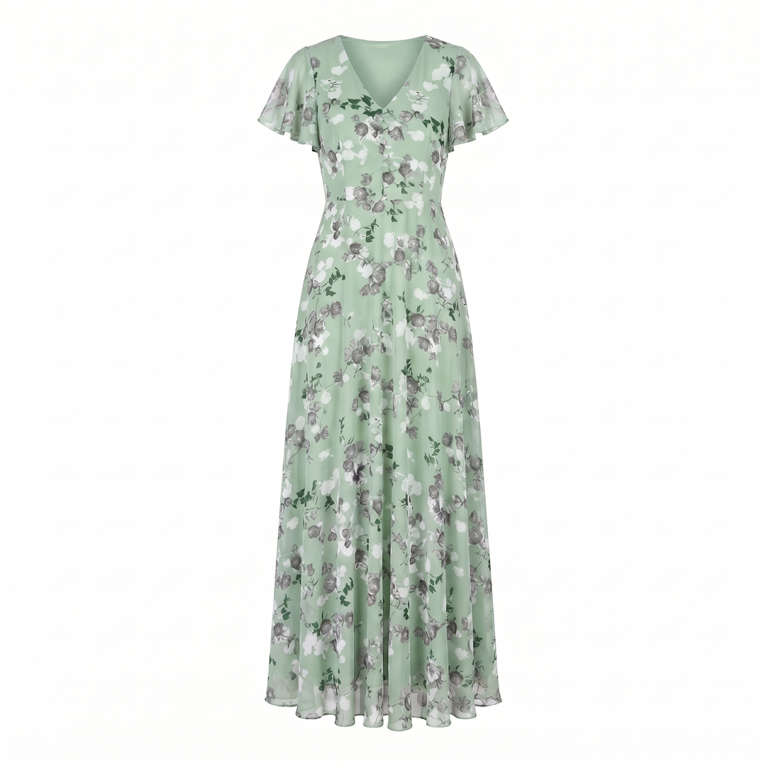 Kvinnes Cocktail Maxi Kjole | V-Hals Flatter Sleeve