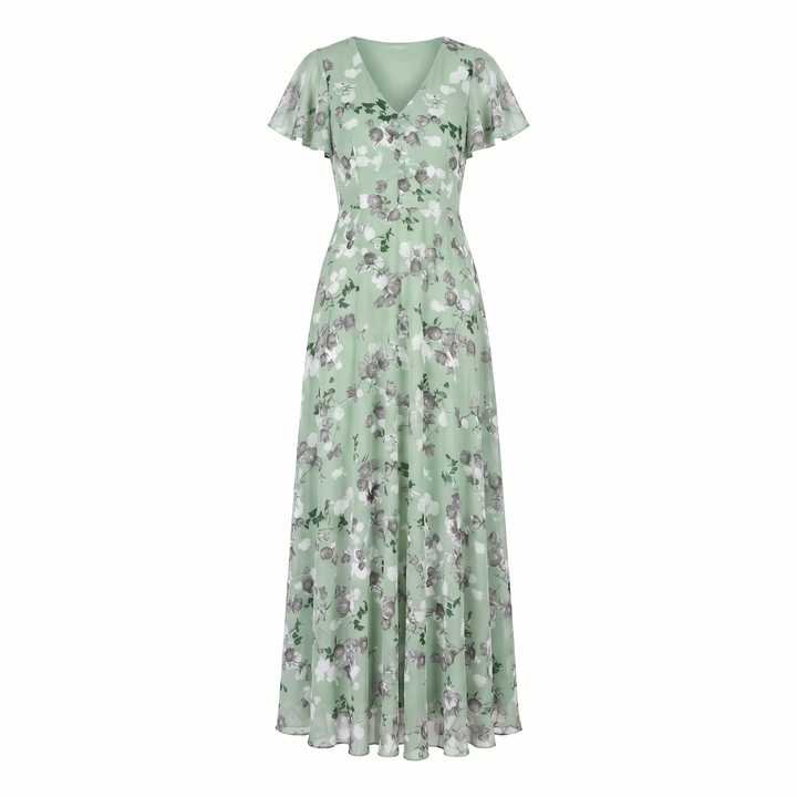 Kvinnes Cocktail Maxi Kjole | V-Hals Flatter Sleeve