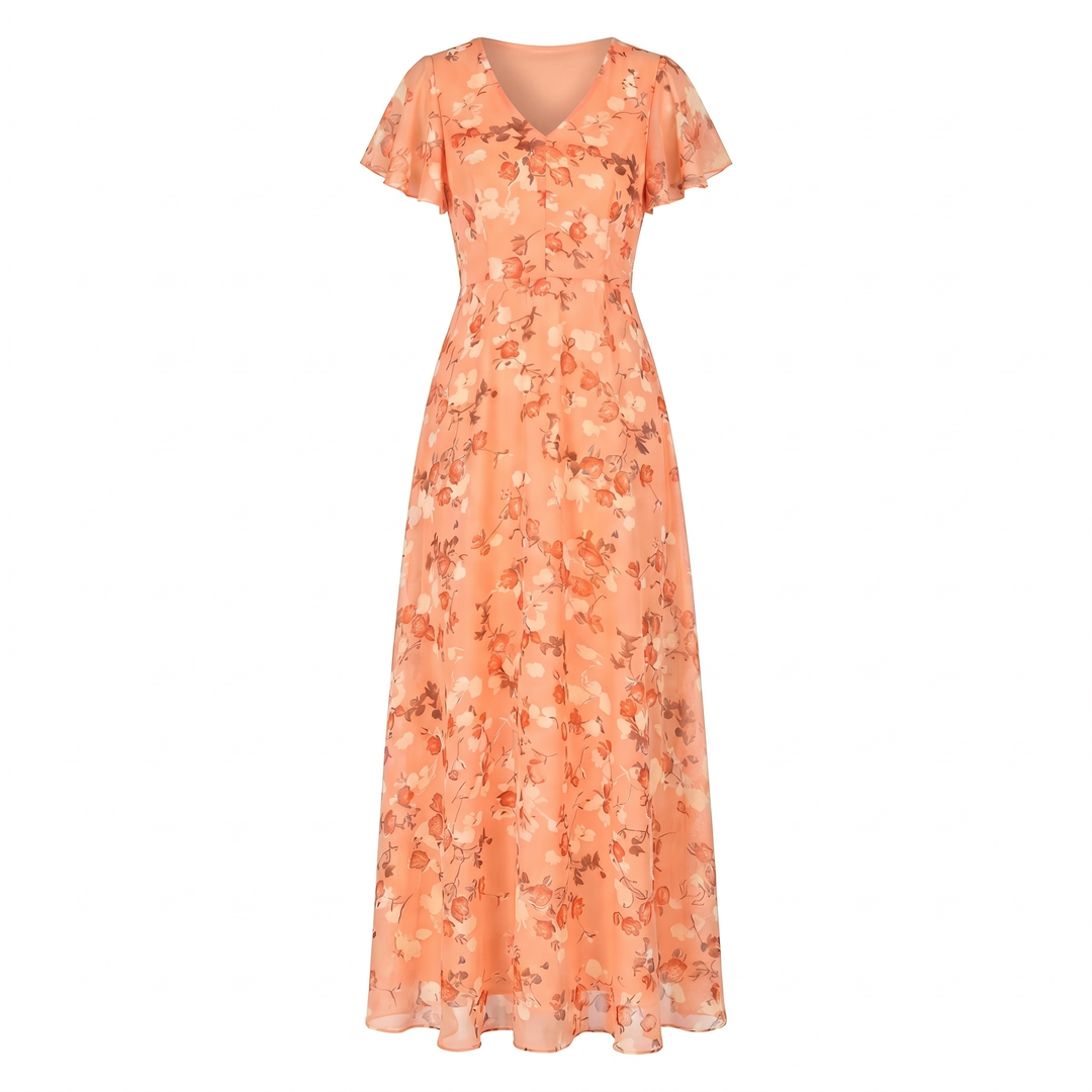 Kvinnes Cocktail Maxi Kjole | V-Hals Flatter Sleeve