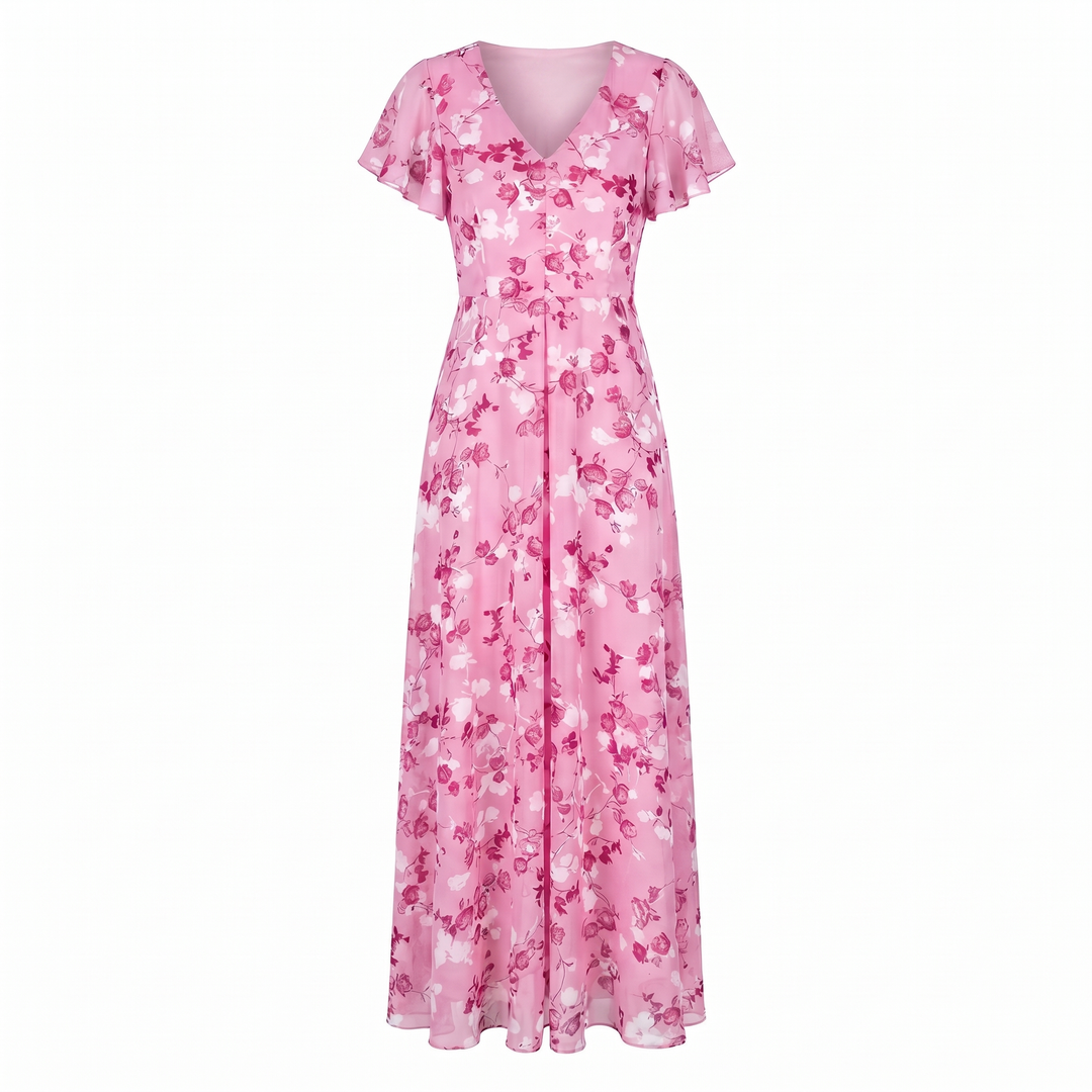Kvinnes Cocktail Maxi Kjole | V-Hals Flatter Sleeve