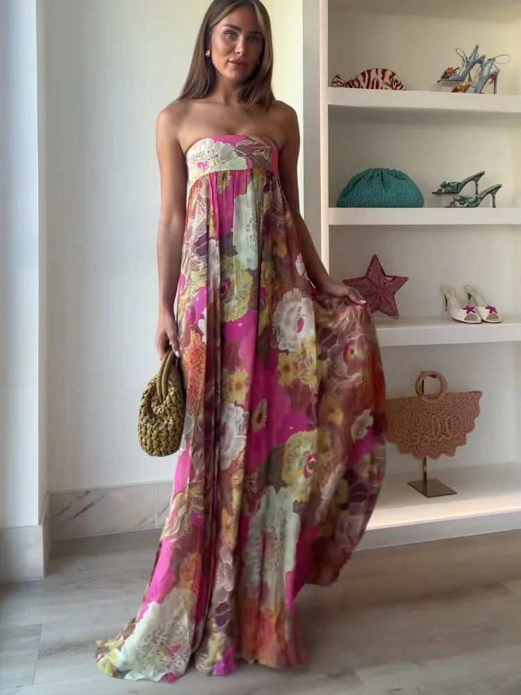 Kjole til Bryllupsgjest | Uten Stropper med Blomsterprint