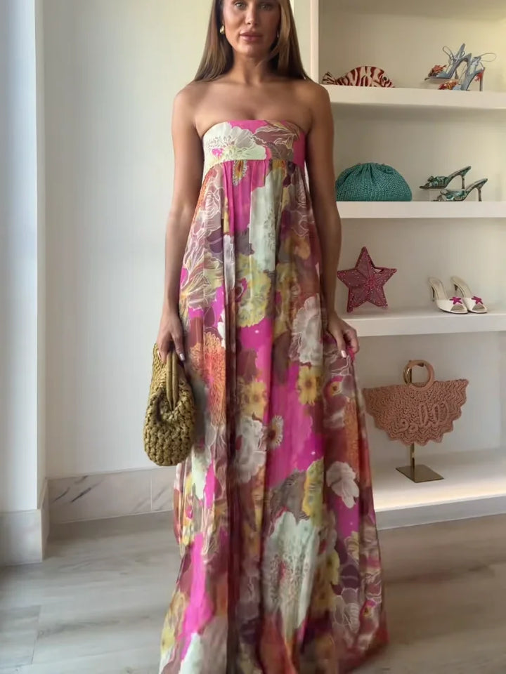 Kjole til Bryllupsgjest | Uten Stropper med Blomsterprint