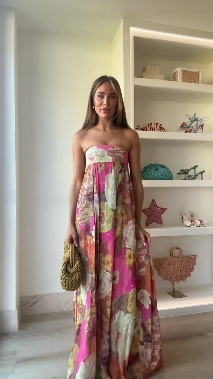 Kjole til Bryllupsgjest | Uten Stropper med Blomsterprint