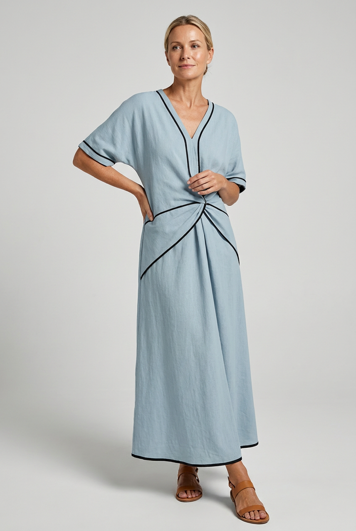 Kvinne Sommerkjole | Twist Front Maxi V-Hals Trim