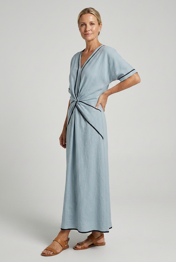 Kvinne Sommerkjole | Twist Front Maxi V-Hals Trim