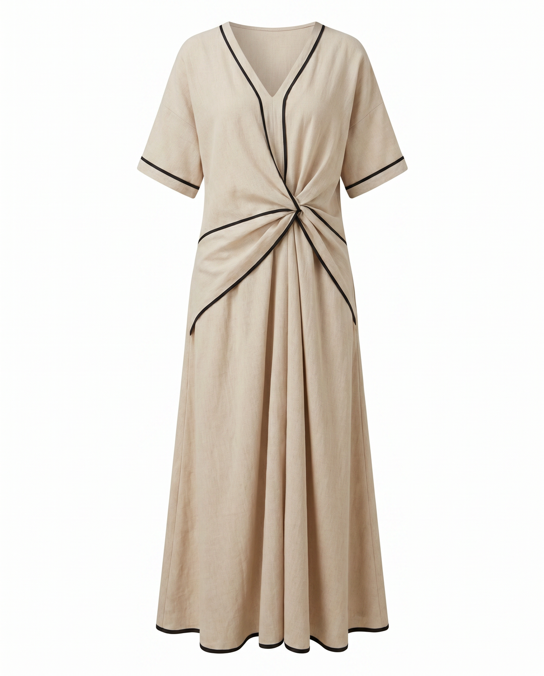 Kvinne Sommerkjole | Twist Front Maxi V-Hals Trim