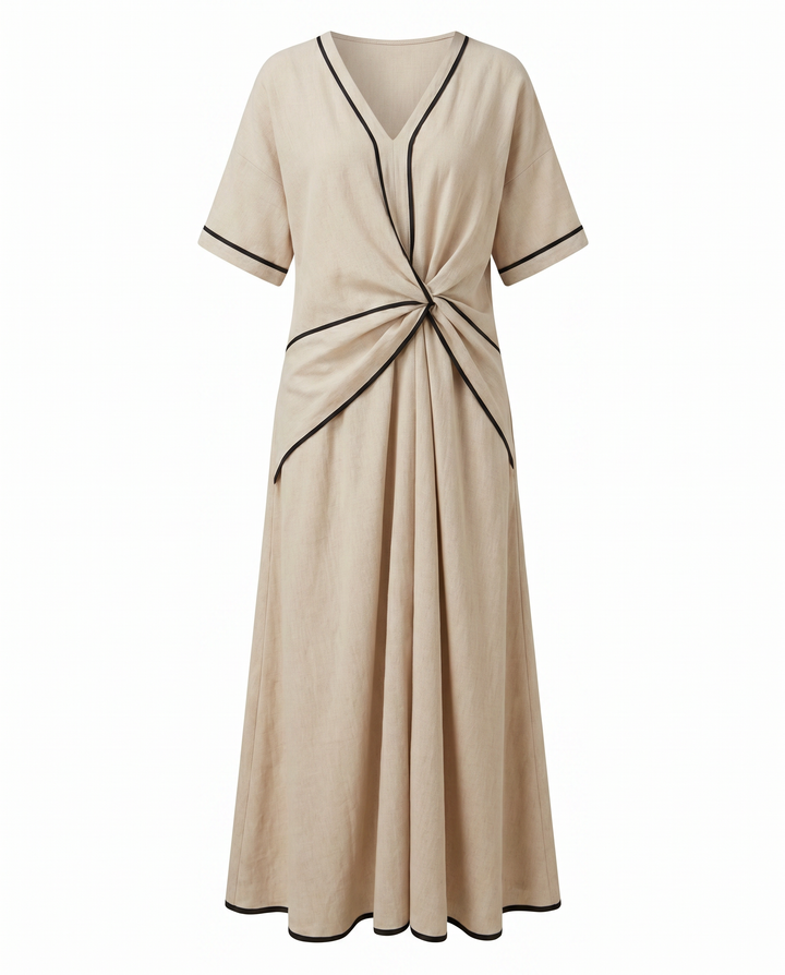 Kvinne Sommerkjole | Twist Front Maxi V-Hals Trim