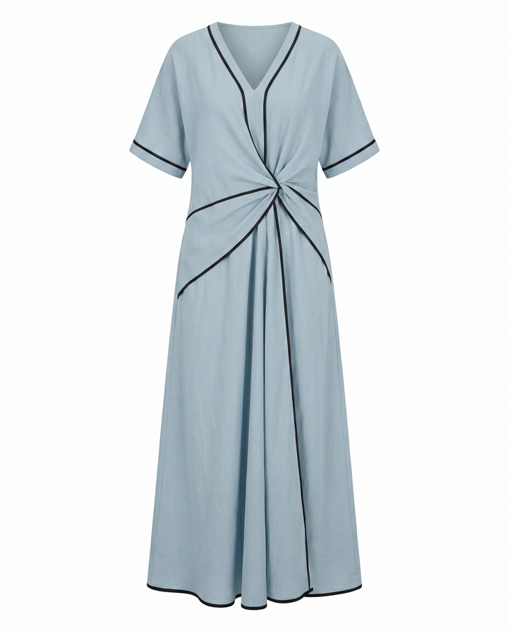 Kvinne Sommerkjole | Twist Front Maxi V-Hals Trim