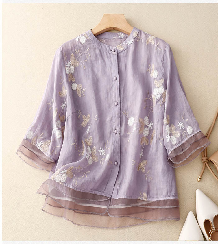 Damebluse | Broderte Detaljer